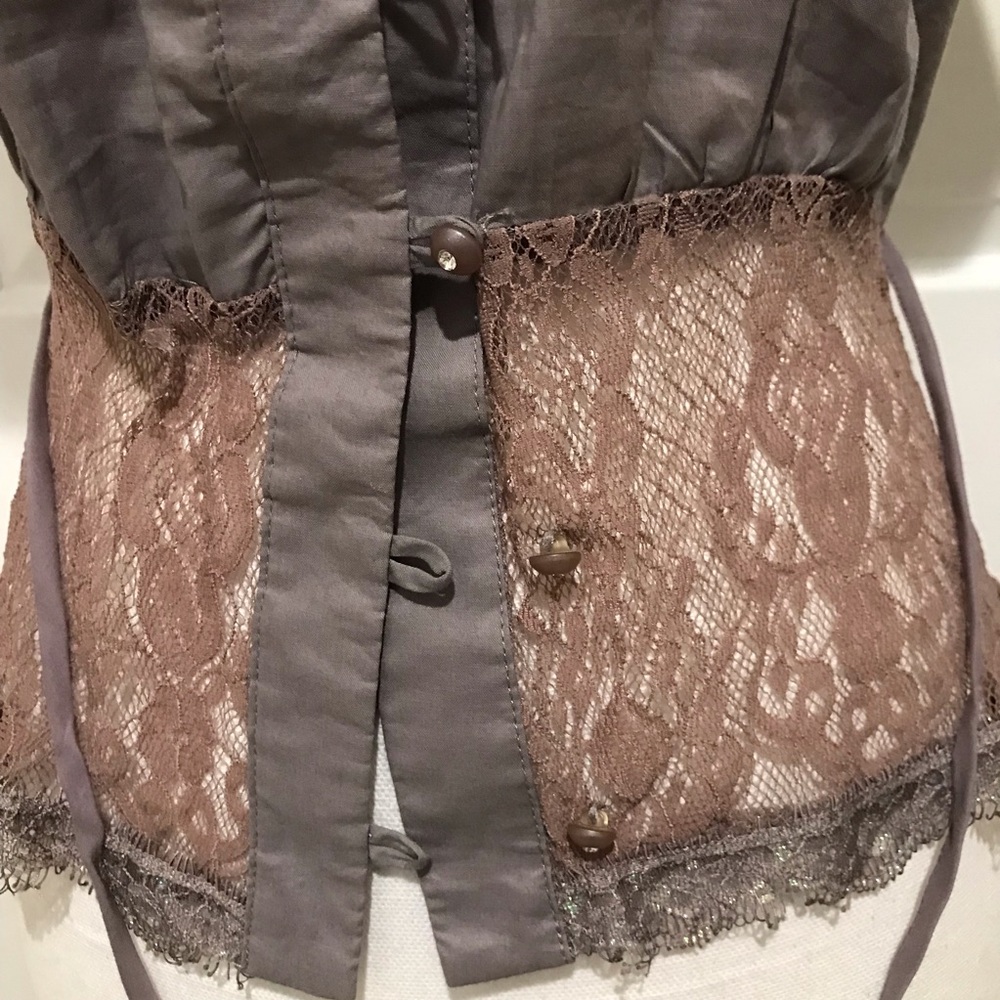Baby Phat Gray Lace-Trim Button Front Blouse Size M - Picture 4 of 8